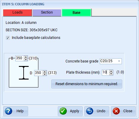 Steel column edit section page