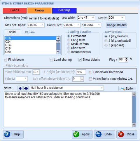 Timber beam design parameters