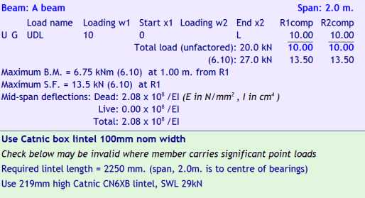 Output generated by Catnic box lintel script
